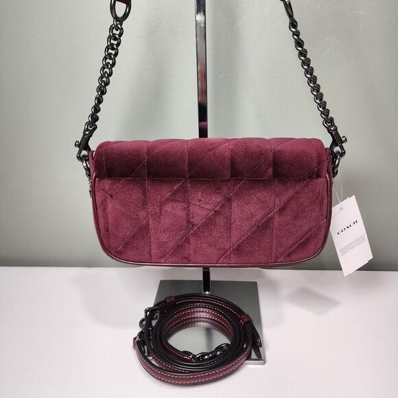 NWT COACH CCE13 Hailey Flap Bag Velvet Organic Cotton With Quilting Burgundy - Picture 3 of 5